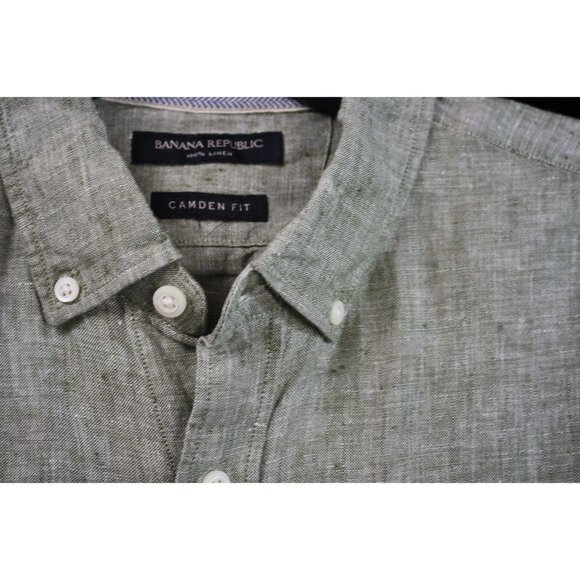 Banana Republic Men's Camden Fit Button-Down Shirt L 100% Linen Light Green - Picture 3 of 5